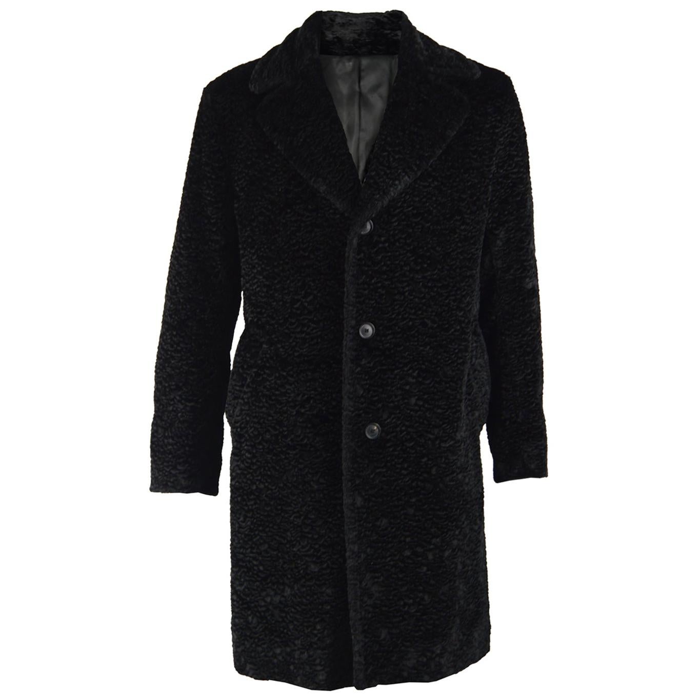 Nicole Farhi Men's Vintage Black Faux Fur Coat For Sale