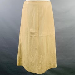 NICOLE FARHI Taglia 10 Gonna midi in pelle di agnello beige con cerniera laterale