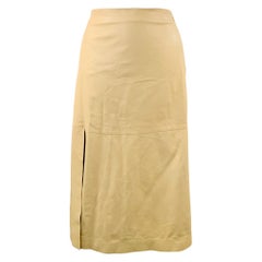 NICOLE FARHI Size 10 Beige Leather Lambskin Side Zipper Midi Skirt