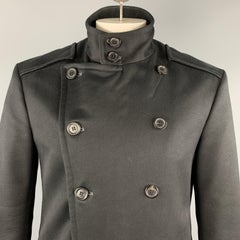 NICOLE FARHI Size 42 Black Wool / Cotton Shoulder Patch High Collar Double Breas