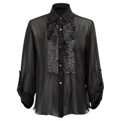 Nicole Farhi Women's Black Sheer Sequin Panel Blouse