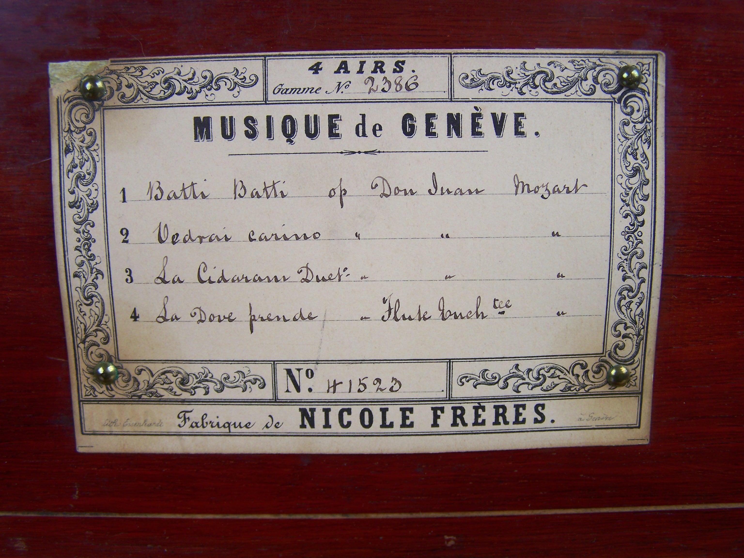 Svizzero Nicole Freres  Carillon di Mozart in vendita