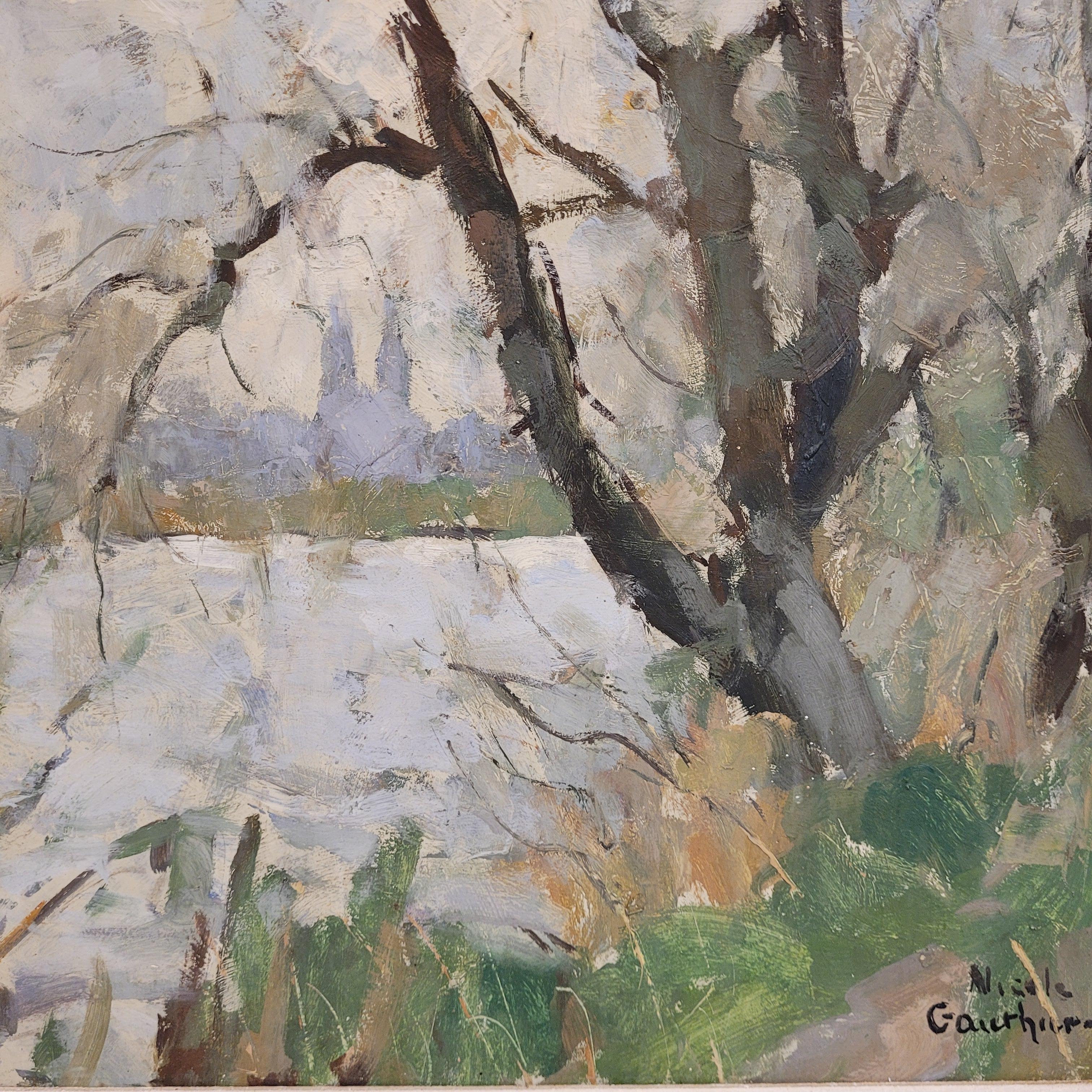 Impressionism Oil on panel French Winter Landscape Nicole Gauthier, Nancy School For Sale 11
