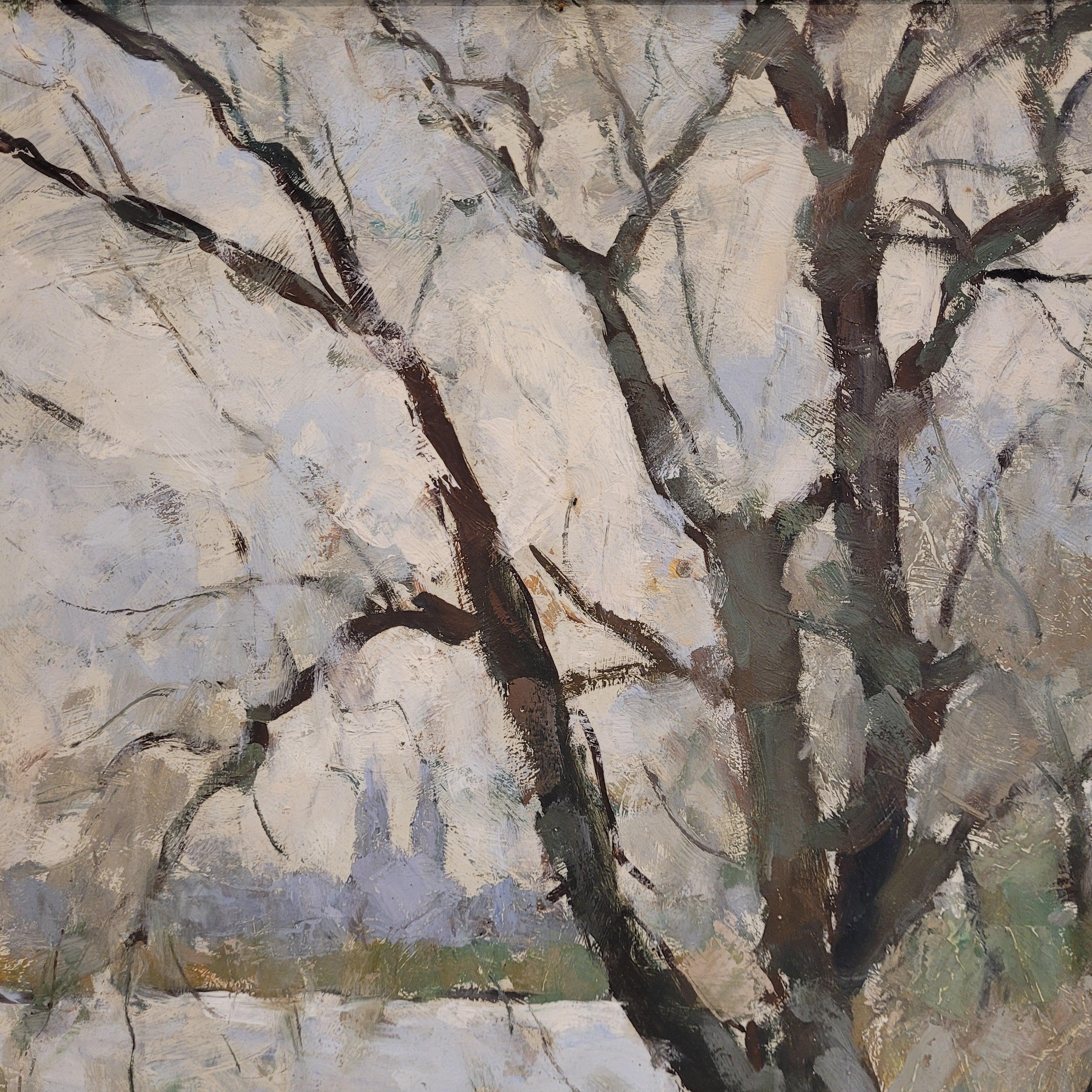 Impressionism Oil on panel French Winter Landscape Nicole Gauthier, Nancy School For Sale 4