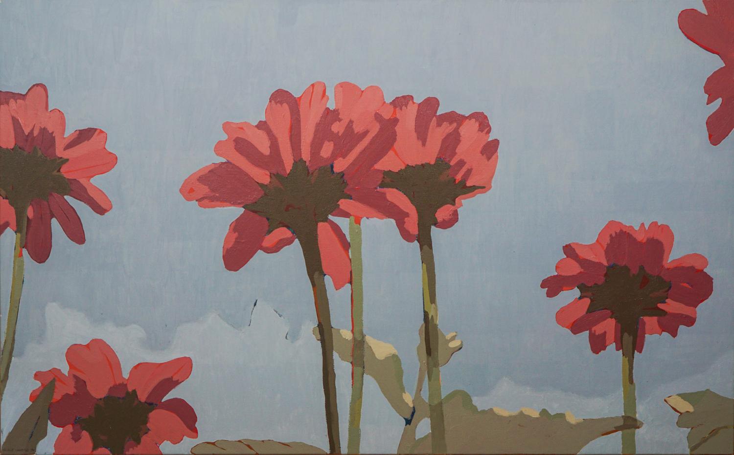 Red Blossoms Within the Quiet Sky, Oil Painting