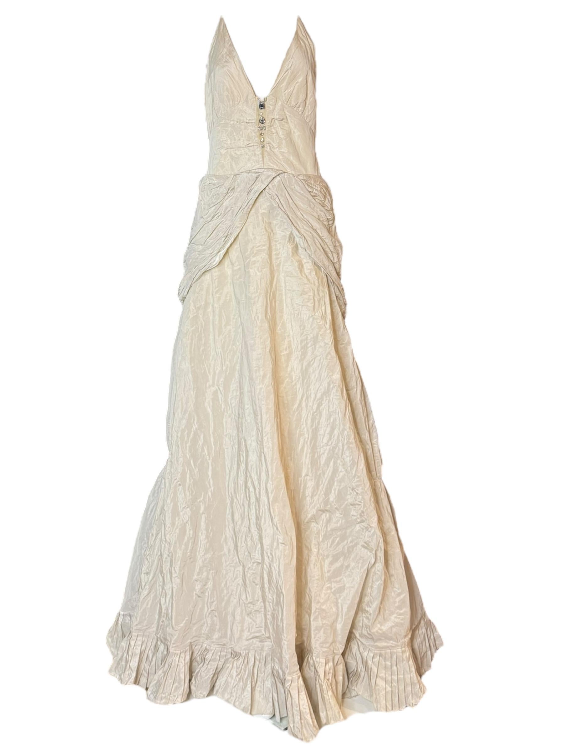 Nicole Miller 1990 - Robe de mariée en taffetas ivoire métallisé avec corsage en cristal en vente 5
