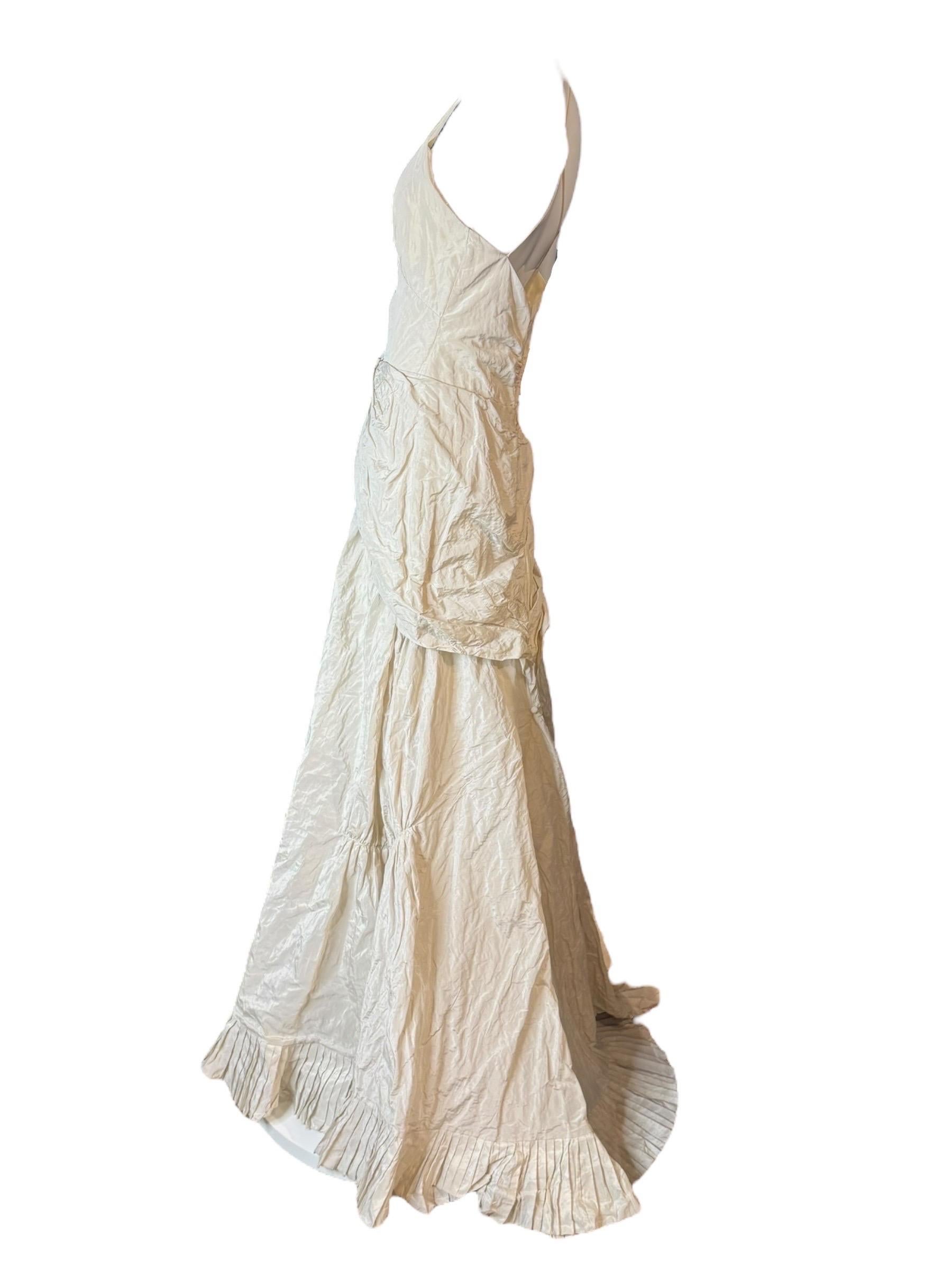 Nicole Miller 1990 - Robe de mariée en taffetas ivoire métallisé avec corsage en cristal Excellent état - En vente à Kingston, NY