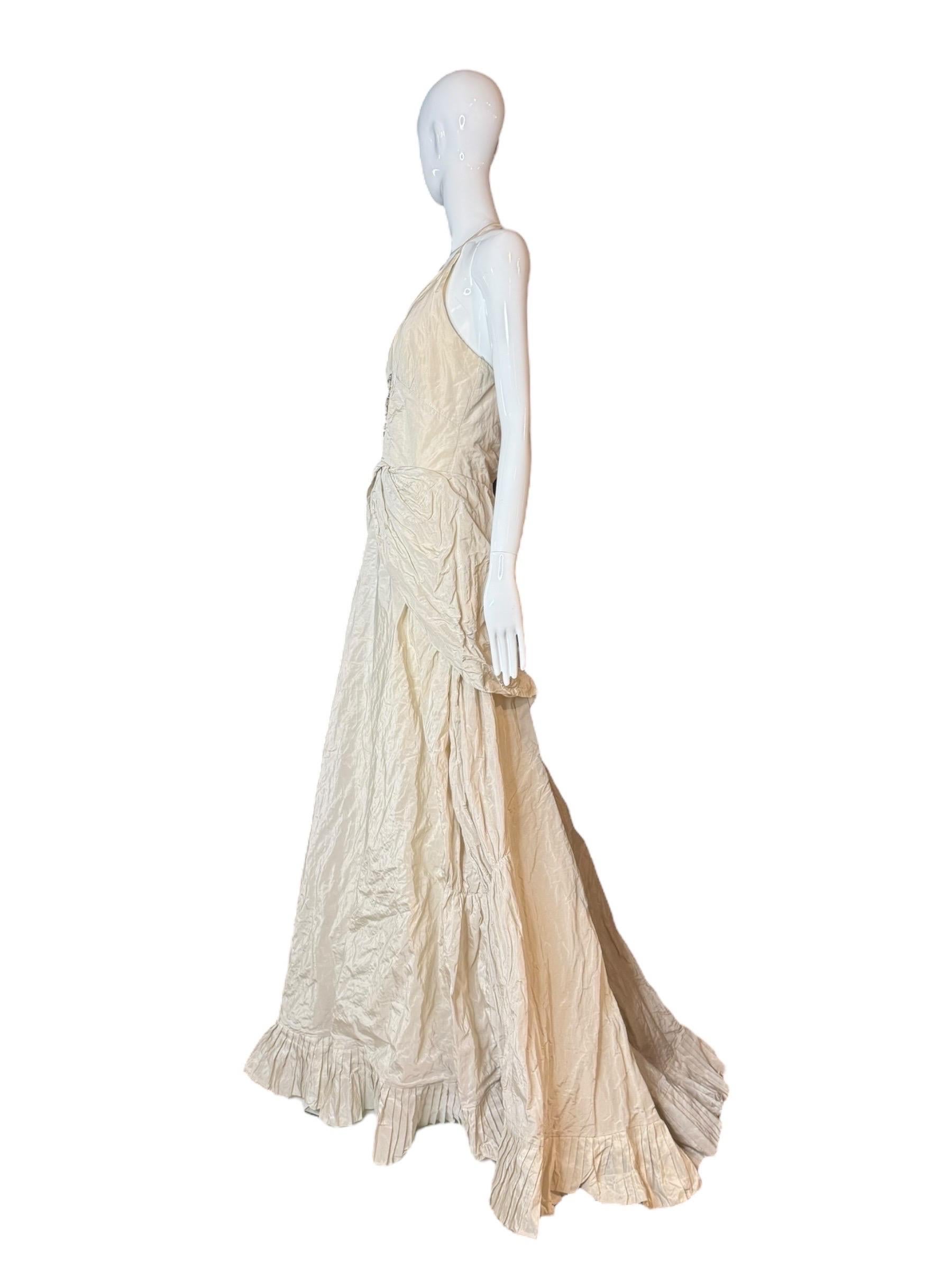 Nicole Miller 1990 - Robe de mariée en taffetas ivoire métallisé avec corsage en cristal Pour femmes en vente