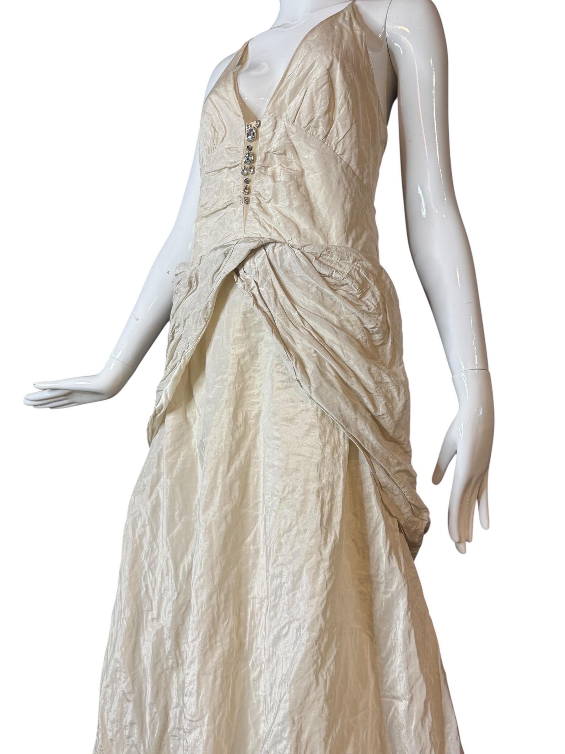 Nicole Miller 1990 - Robe de mariée en taffetas ivoire métallisé avec corsage en cristal en vente 2