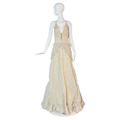 Abito da sposa Nicole Miller anni '90 in taffetà metallizzato avorio con corpetto di cristallo