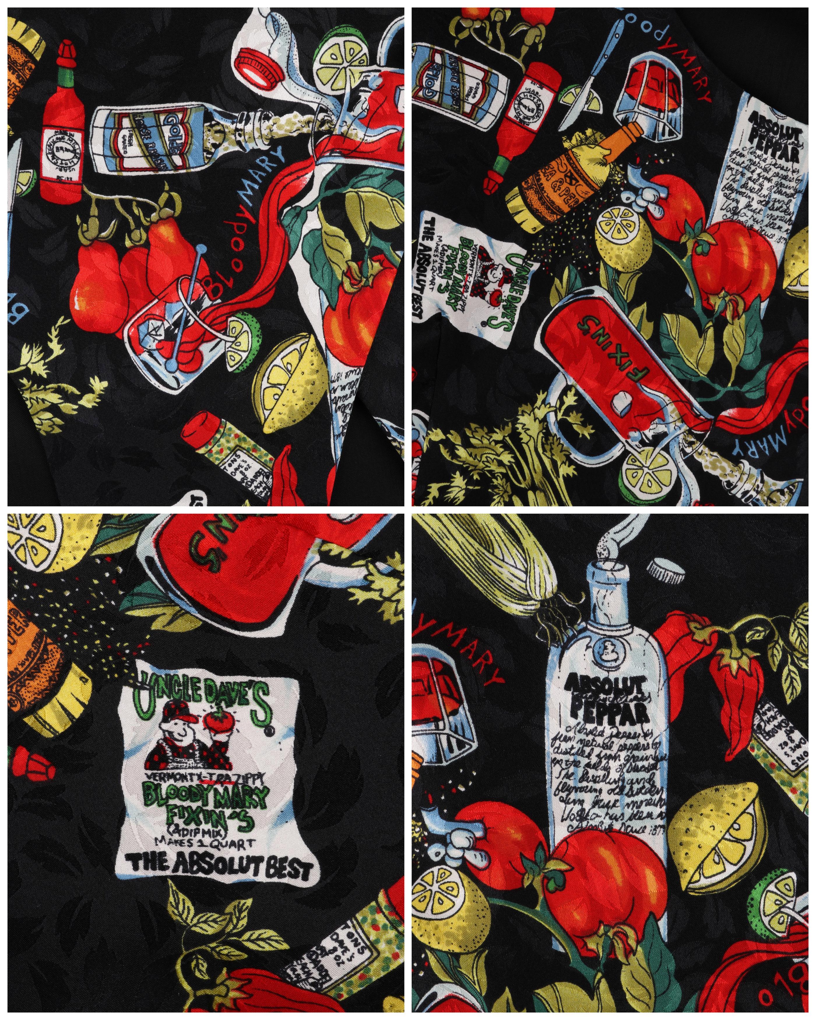 Women's or Men's NICOLE MILLER 1992 Absolut Vodka Silk Bloody Mary Drink Pattern Waistcoat Vest For Sale