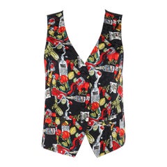 NICOLE MILLER 1992 Absolut Vodka Silk Bloody Mary Drink Pattern Waistcoat Vest