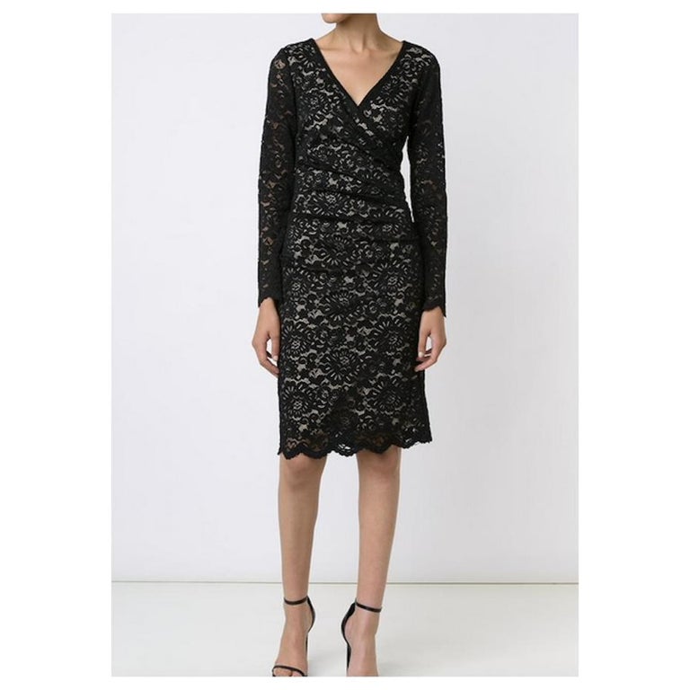 Nicole Miller Women's Black Stretch Guipure Lace Dress, Size US4/UK8 For  Sale at 1stDibs