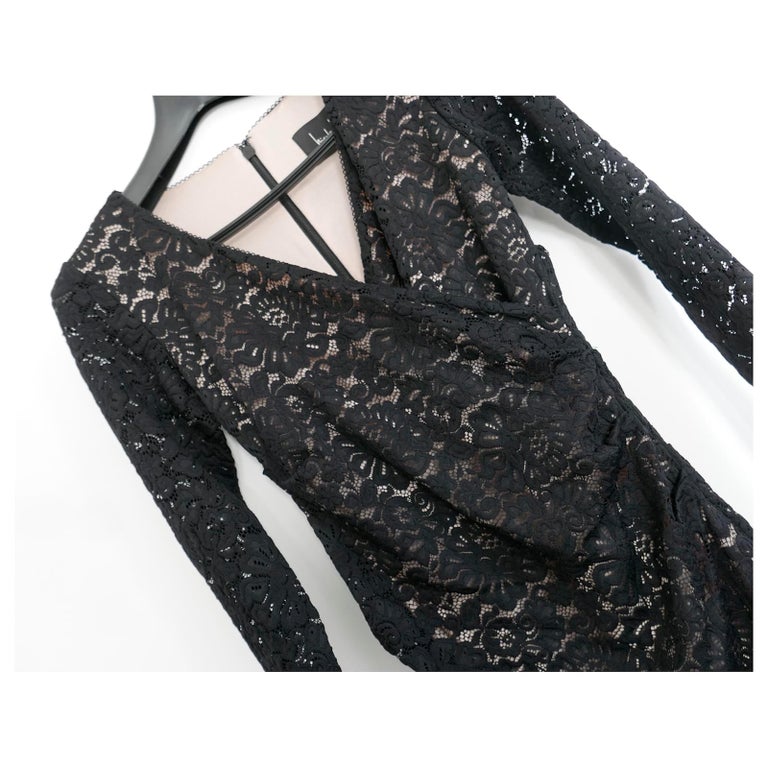 black dress lace long sleeve Black Lace Top Short Dress with Long Sleeves