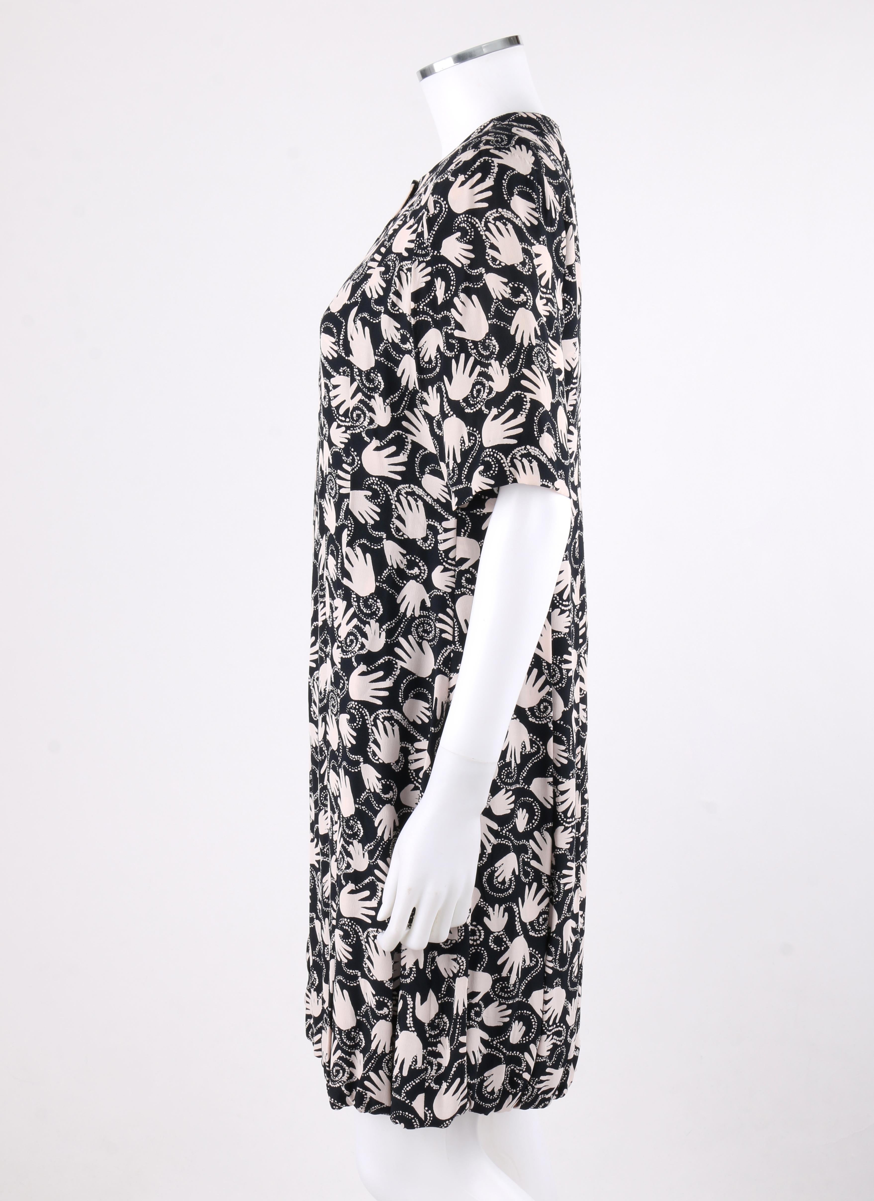 NICOLE MILLER Robe boutonnée imprimée à la main noire et blanche en édition limitée, vers années 1980 en vente 1