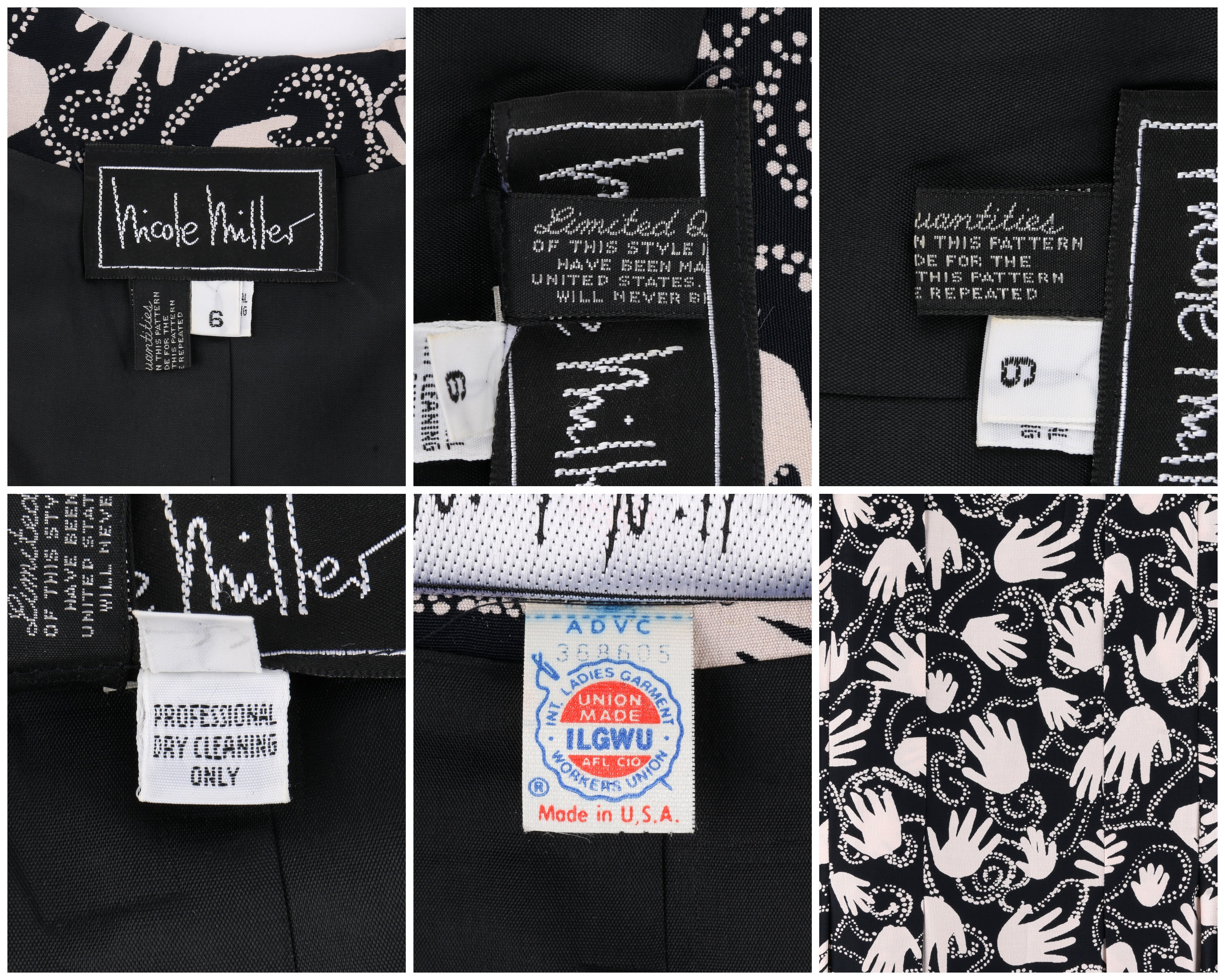 NICOLE MILLER ca. 1980er Jahre Limitierte Auflage Schwarz-Weißes Kleid mit Handdruck und Knopfleiste im Angebot 3
