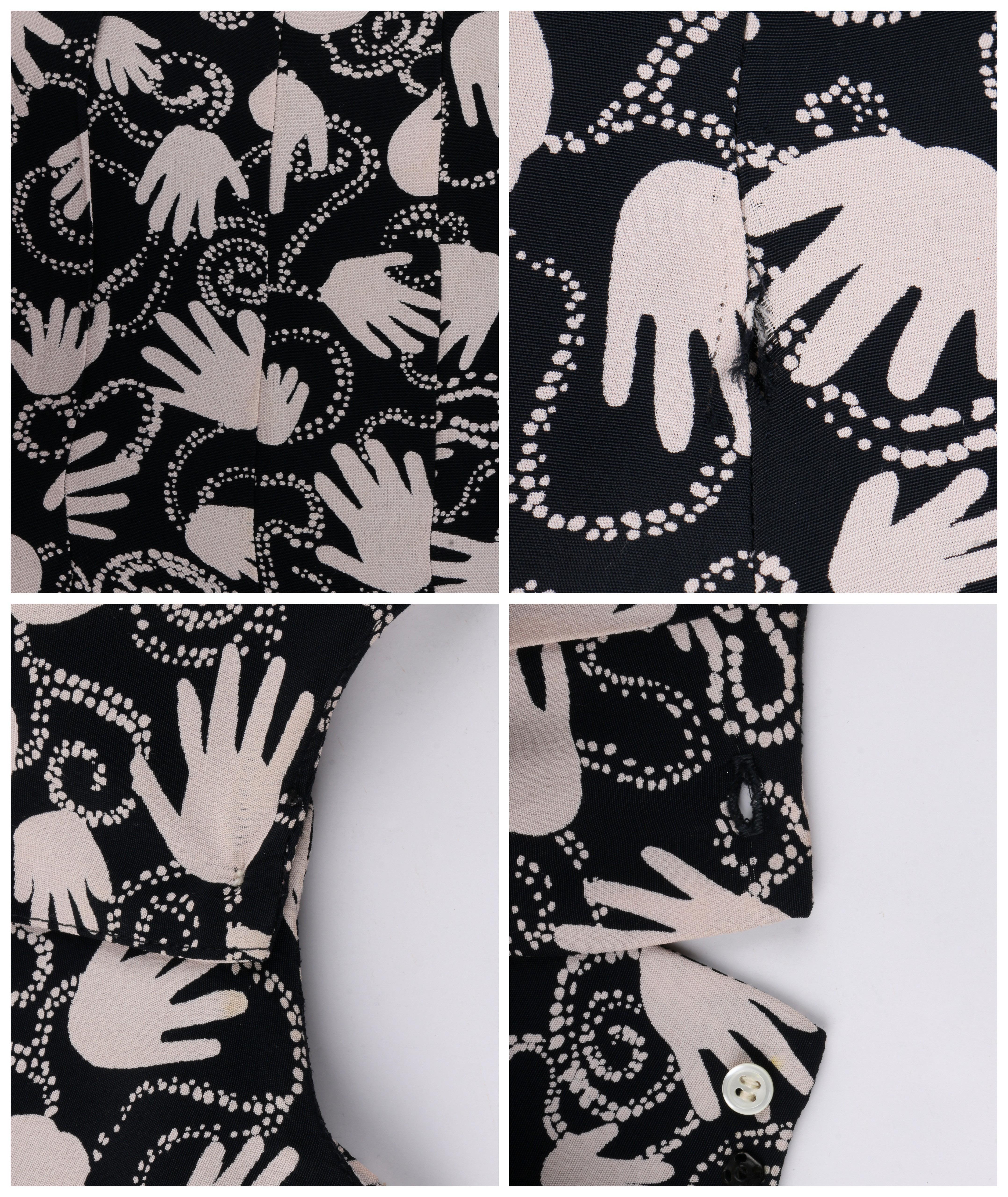 NICOLE MILLER c.1980’s Limited Edition Black White Hand Print Button Up Dress For Sale 1