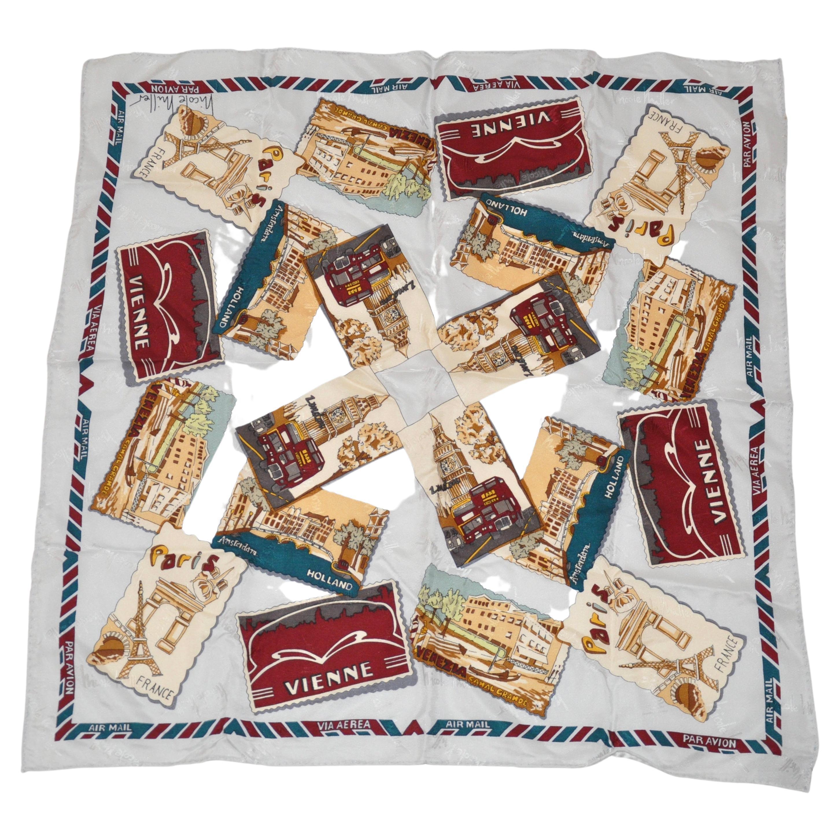 Nicole Miller "Limited Edition" "Airmail From Europe" Silk Scarf.
