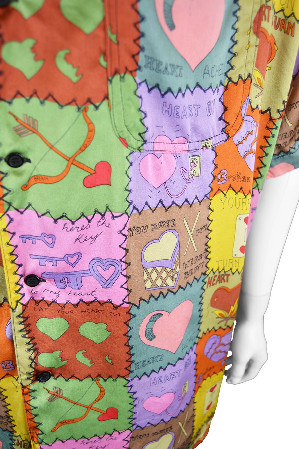 Nicole Miller Men's Vintage Pure Silk Short Sleeve Love Printed Shirt In Excellent Condition In Doncaster, South Yorkshire
