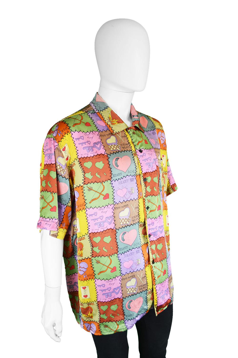 Nicole Miller Men's Vintage Pure Silk Short Sleeve Love Printed Shirt 1