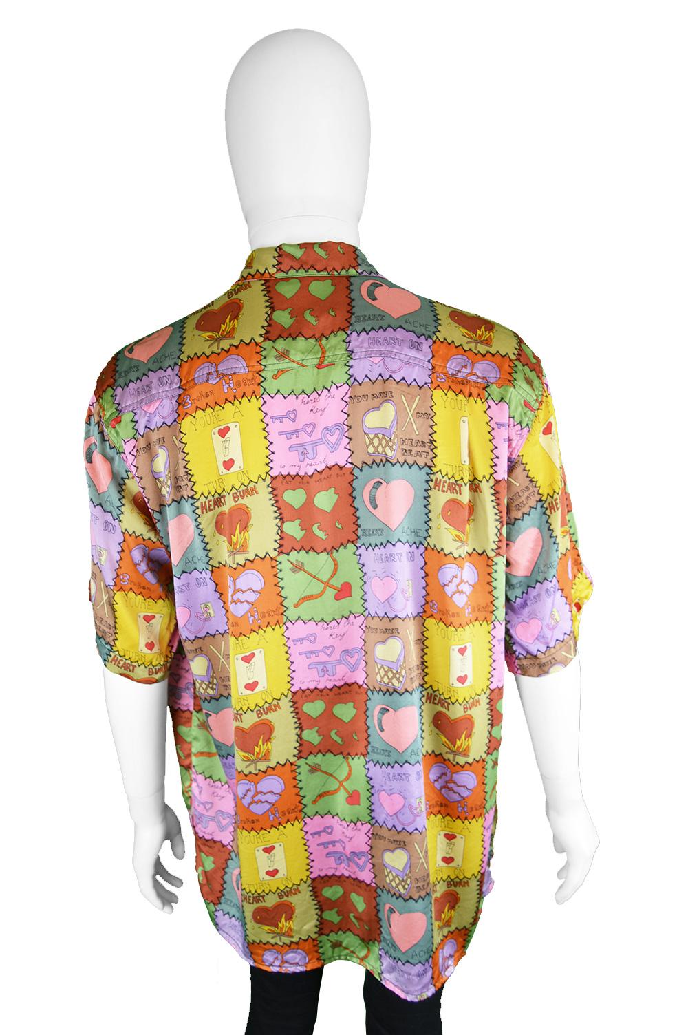 Nicole Miller Men's Vintage Pure Silk Short Sleeve Love Printed Shirt 2