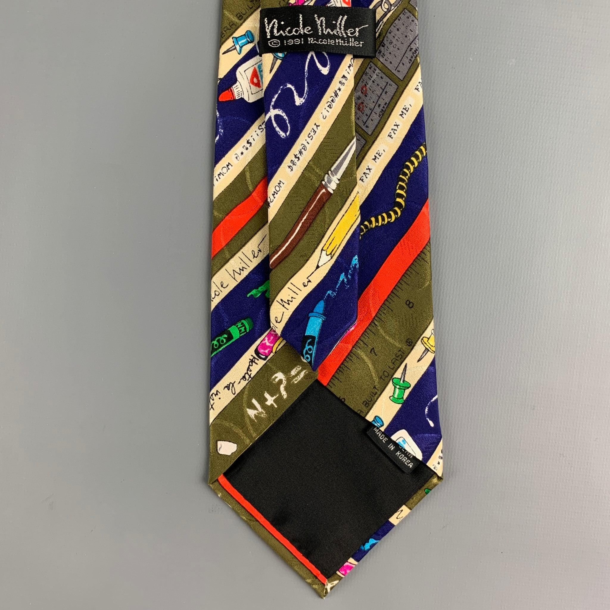 NICOLE MILLER Cravate abstraite en soie multicolore Pour hommes en vente
