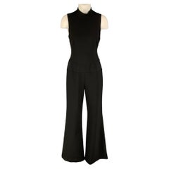 NICOLE MILLER Size 8 Black Polyester Blend Wide Leg Jumpsuit