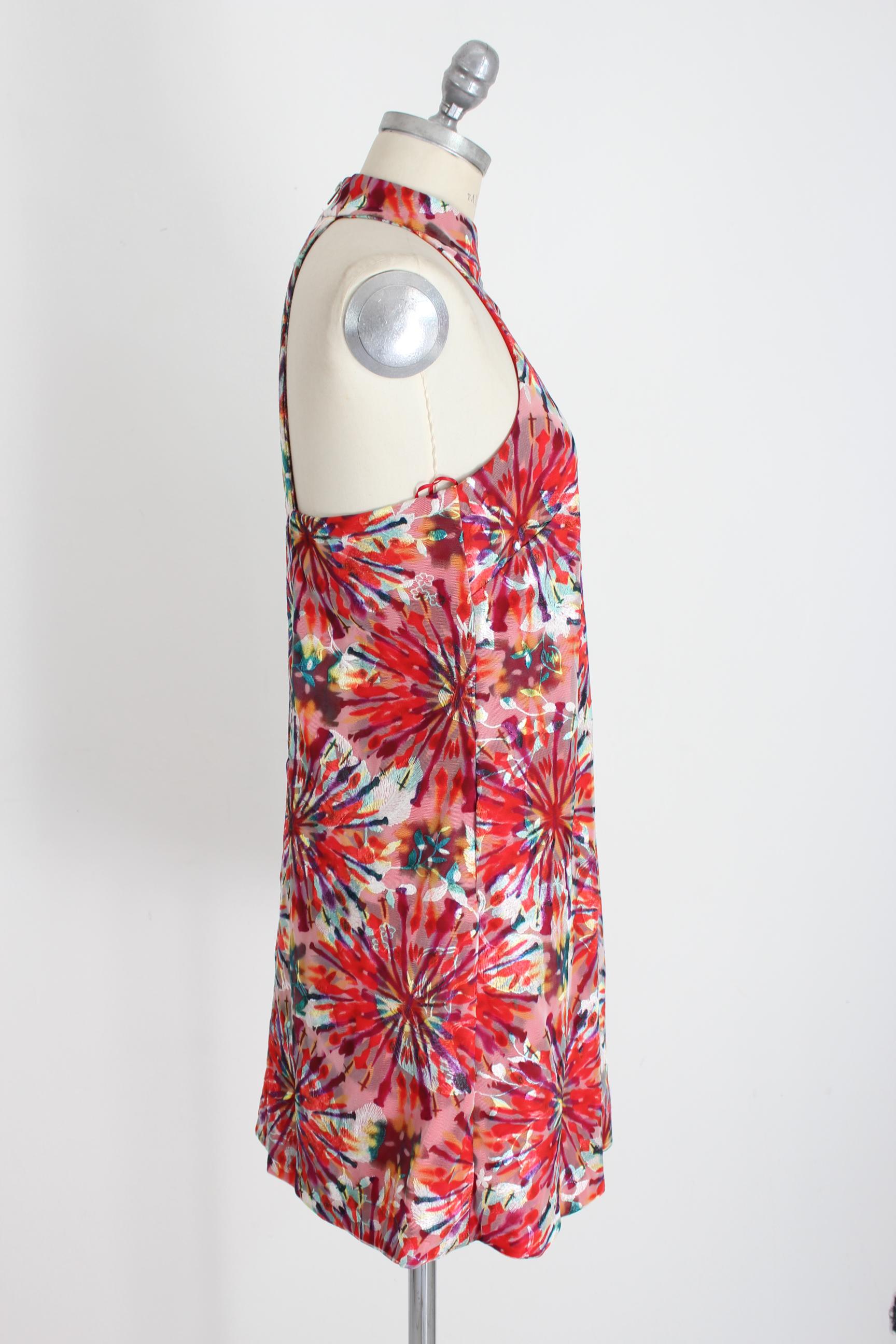 Nicole Miller Transparent Mesh Red Cocktail Short Floral Dress   In Excellent Condition In Brindisi, Bt