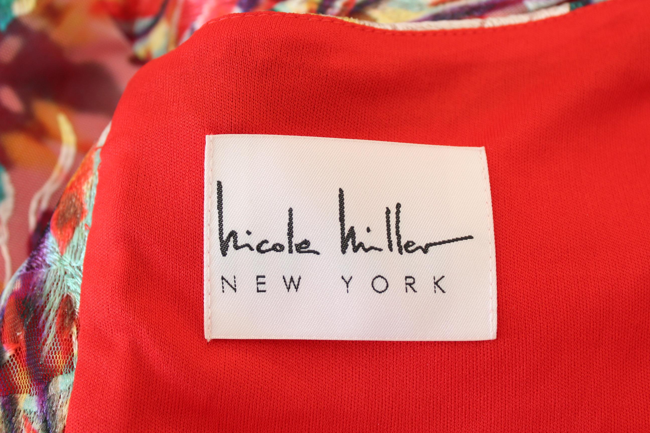 Nicole Miller Transparent Mesh Red Cocktail Short Floral Dress   2