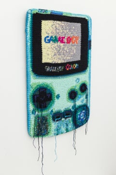 "Boomy67", Game Boy Color Crocheted Fiber Art Still-Life Wall Sculpture