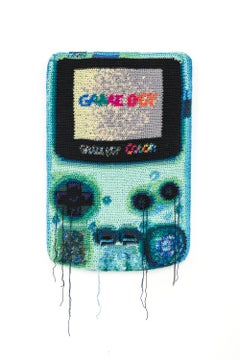 "Boomy67", Game Boy Color Crocheted Fiber Art Still-Life Wall Sculpture