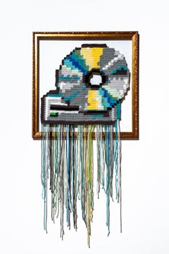 "CD-ROM", Internet Icon, Textiles, Crochet Acrylic on Plexiglass