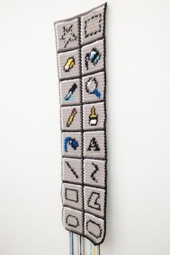 "Hieroglyphen (MS Paint Toolbar)", Nostalgische 90er-Jahre-Faserkunst zum Aufhängen