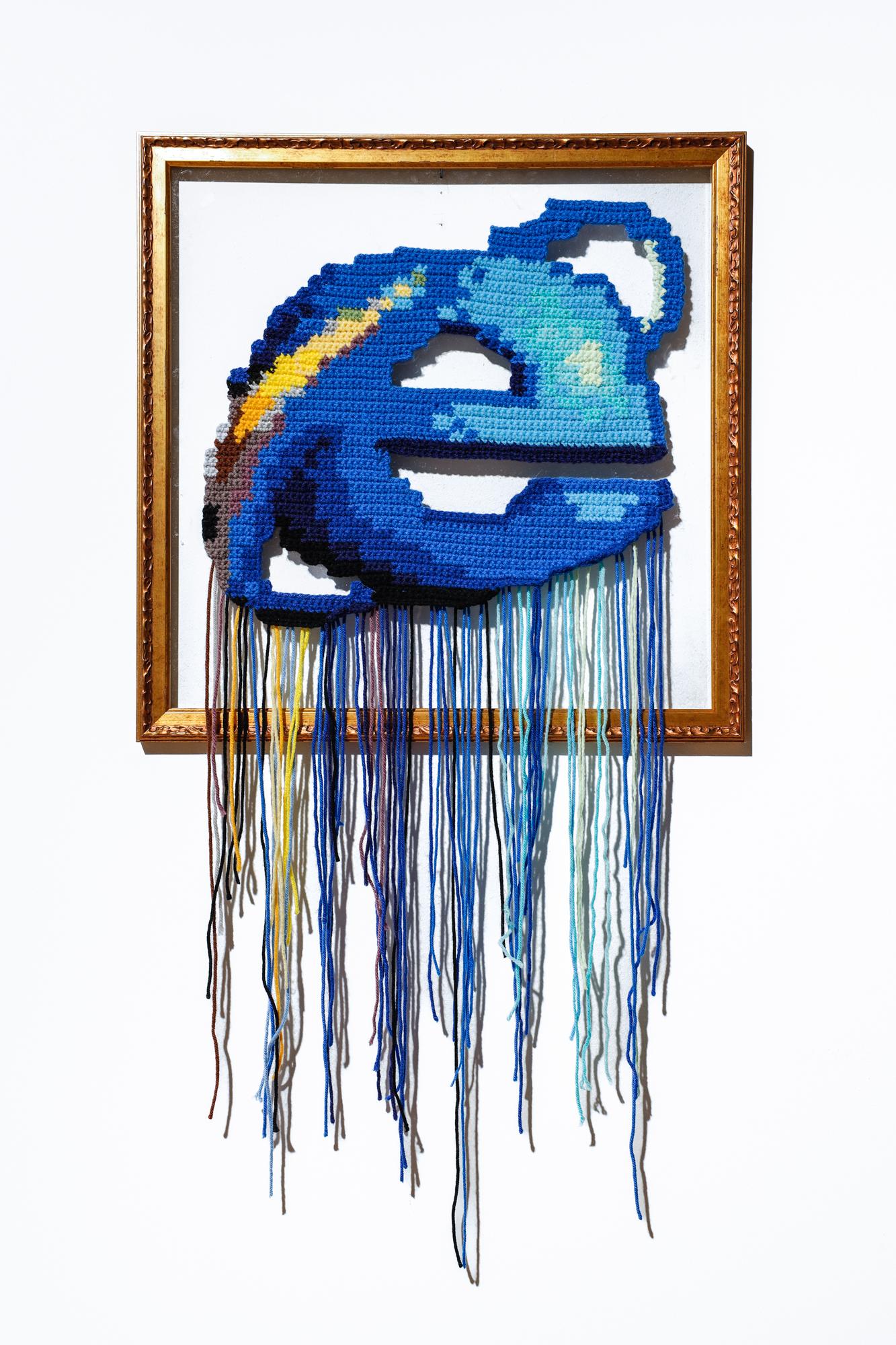 "Internet Explorer", Internet Icons, Textilien, Häkeln Acryl auf Plexiglas