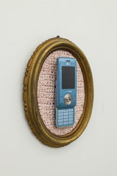 "LG Chocolate", Retro Cellphone Crocheted Still-Life Wall Sculpture