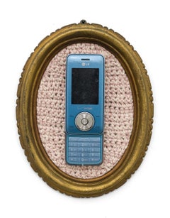 "LG Chocolate", Retro Cellphone Crocheted Still-Life Wall Sculpture