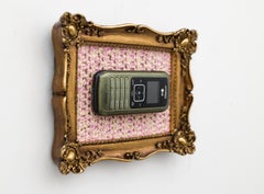 "LG enV", Crocheted Still-Life Vintage Technology Wall Sculpture Framed