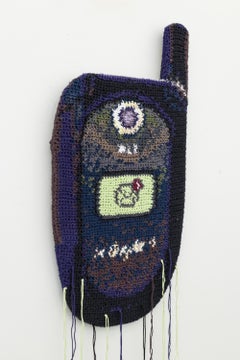 "Middle of the Night Green Glow", Art mural vintage au crochet pour téléphone à clapet