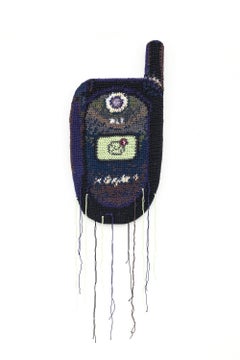 "Middle of the Night Green Glow", Art mural vintage au crochet pour téléphone à clapet