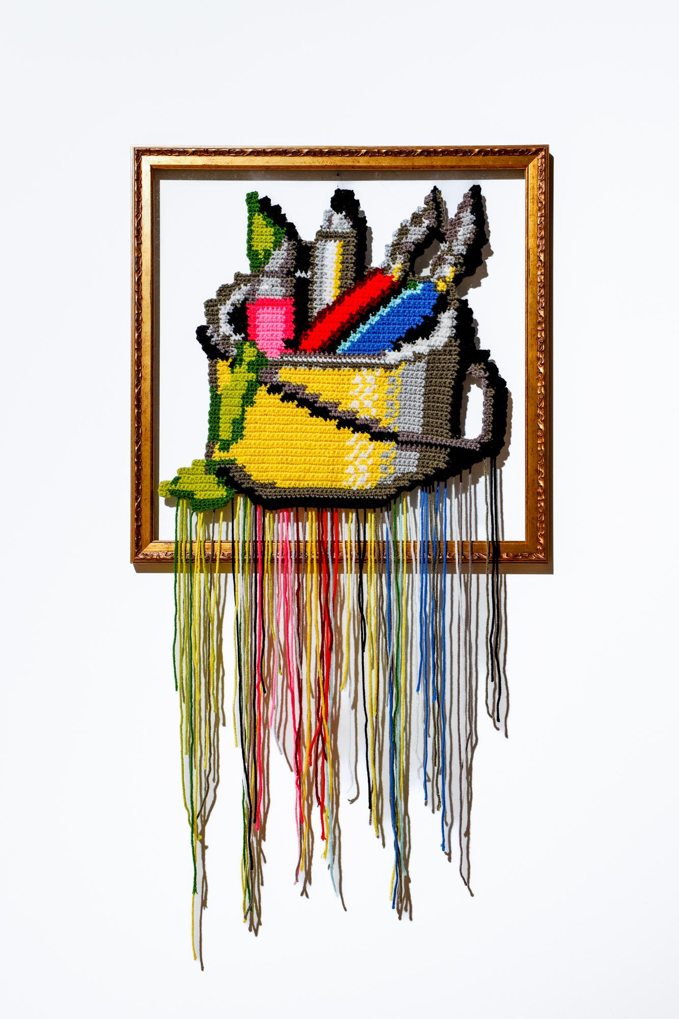 Nicole Nikolich, Lace in the Moon Still-Life Sculpture - "MS Paint", Internet Icon, Textiles, Crochet Acrylic on Plexiglass