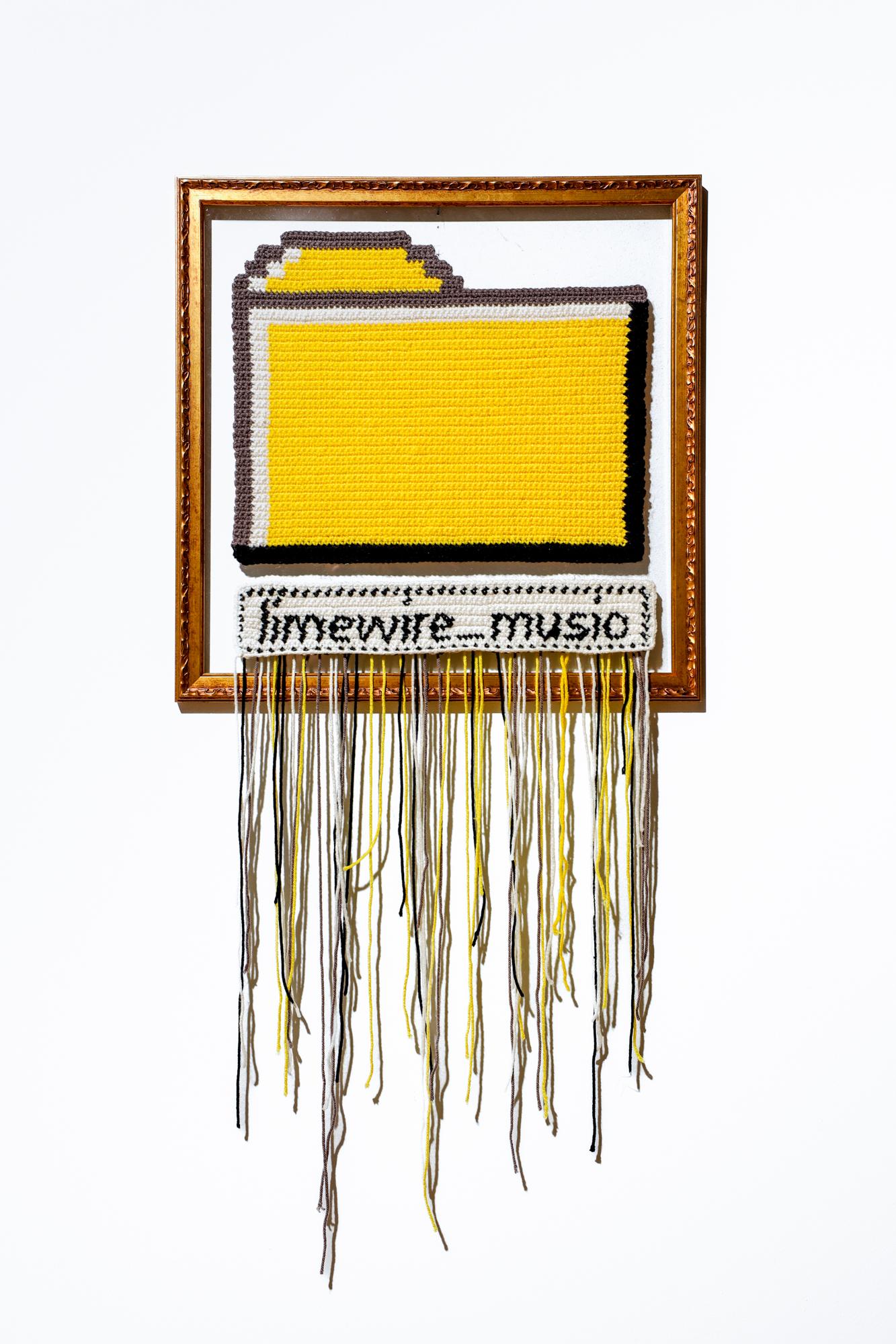 "Music Folder",  Internet Icon, Textiles, Crochet Acrylic on Plexiglass - Sculpture by Nicole Nikolich, Lace in the Moon