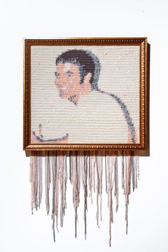 "MySpace Tom No. 1" Textile Portrait, Glitch Motif, Crochet Acrylic