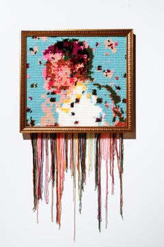« MySpace Tom No. 2 », portrait en textile, motif pailleté, acrylique au crochet