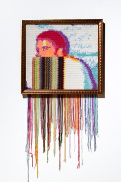 Portrait en textile « MySpace Tom No. 4 », « MySpace Tom No. 1 », motif pailleté au crochet