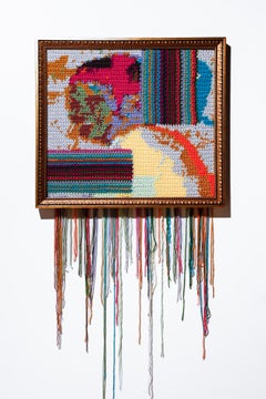 Portrait en textile MySpace Tom No. 5, motif pailleté, acrylique au crochet