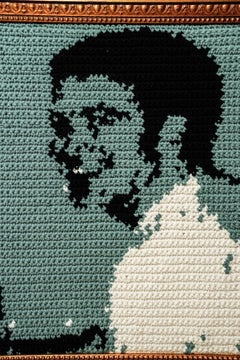 "MySpace Tom No. 8" Textile Portrait, Glitch Motif, Crochet Acrylic"