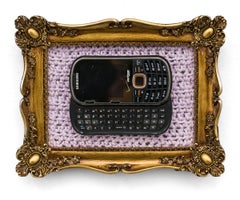 "Samsung Intensity 2", Vintage Technology, Framed Y2K Crochet Wall Sculpture