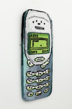 "Snake > Pong", Vintage Phone Games Contemporary Crochet Still-Life Sculpture