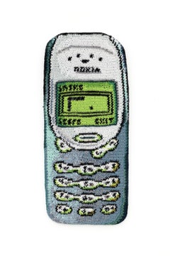 "Snake > Pong", Vintage Phone Games Contemporary Crochet Still-Life Sculpture