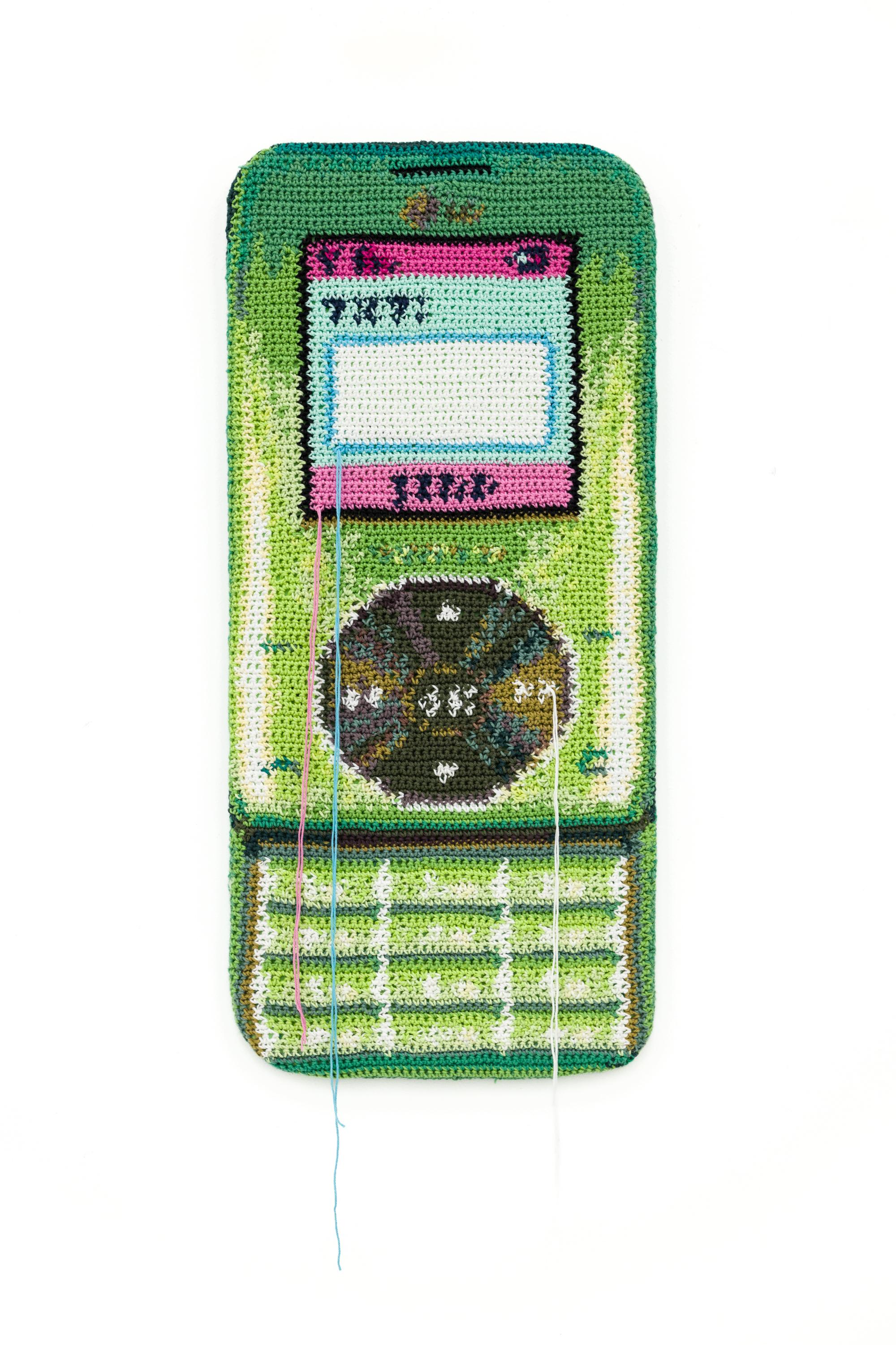 Nicole Nikolich, Lace in the Moon Still-Life Sculpture - "The Original Fidget Spinner", Nostalgic Wall-Hanging Vintage Cellphone Art